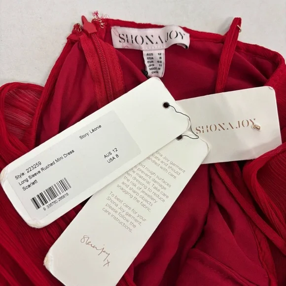 Shona Joy Lonie Long Sleeve Mini Dress in Scarlett Size 8 - Picture 12 of 15